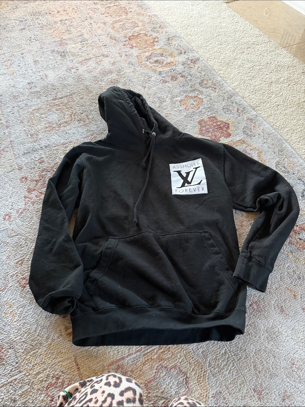 Black Graphic Pullover Hoodie with Chest Patch